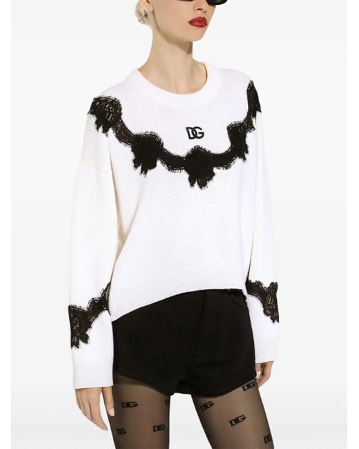 Dolce & Gabbana Black Dna Lace-Insert Jumper