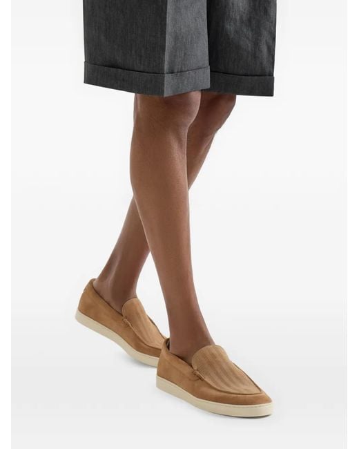 Brunello Cucinelli Brown Chevron-Effect Loafers for men