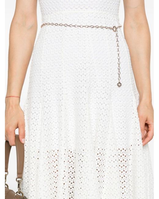 Maje White Belted Open-knit Maxi Dress