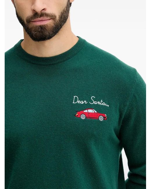 Mc2 Saint Barth Green Lettering-Embroidered Round-Neck Sweater for men