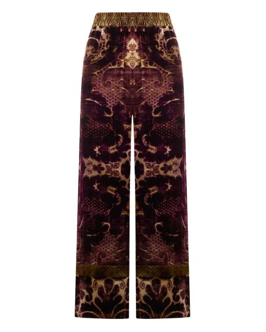 Pierre Louis Mascia Red Damask-Print Velvet Trousers