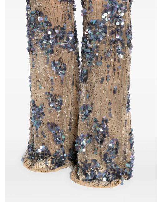 Alberta Ferretti Natural Sequin-Embellishment Flared Trousers
