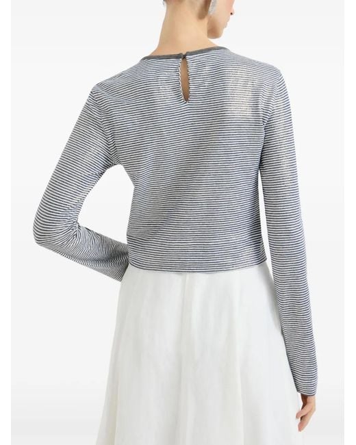 Brunello Cucinelli Blue Striped-Pattern Lamé Top