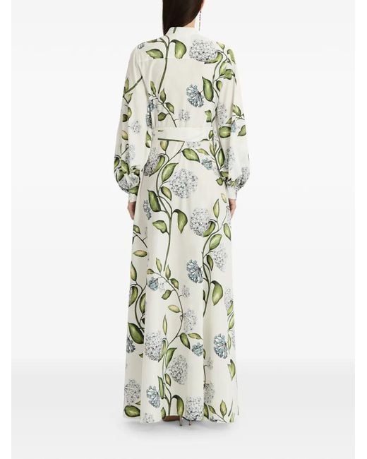 Oscar de la Renta White Flower-Print Maxi Dress
