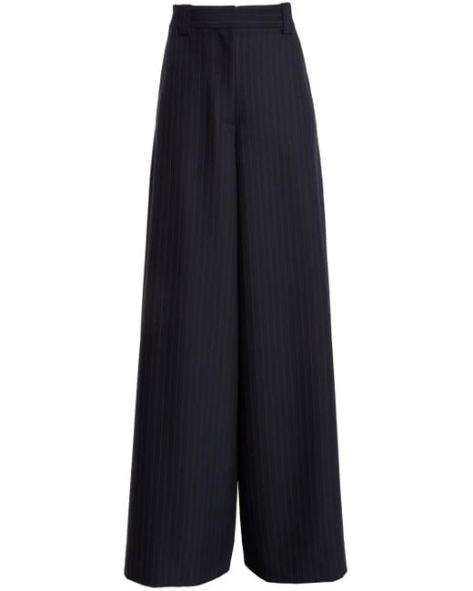 Khaite Blue Jacob Pinstriped Wide Leg Trousers