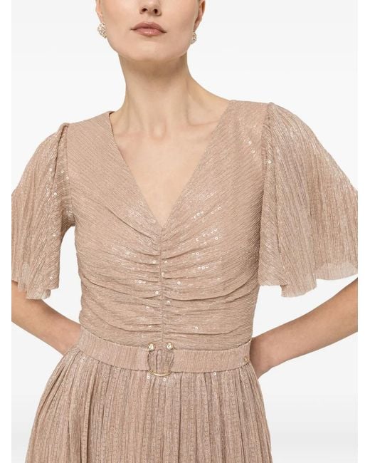 Nissa Natural Sequin-Applique Maxi Dress