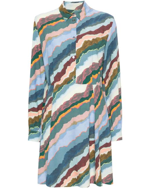 PS by Paul Smith Blue Torn Stripe Crepe-texture Dress