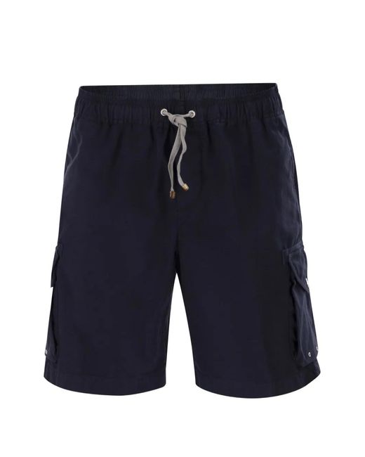Brunello Cucinelli Blue Drawstring Cargo Shorts for men