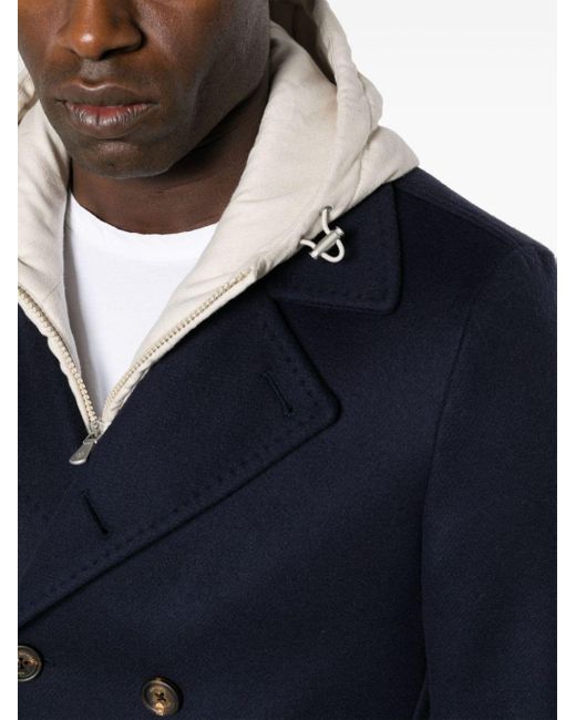 Eleventy Blue Hooded Double-breasted Blazer for men