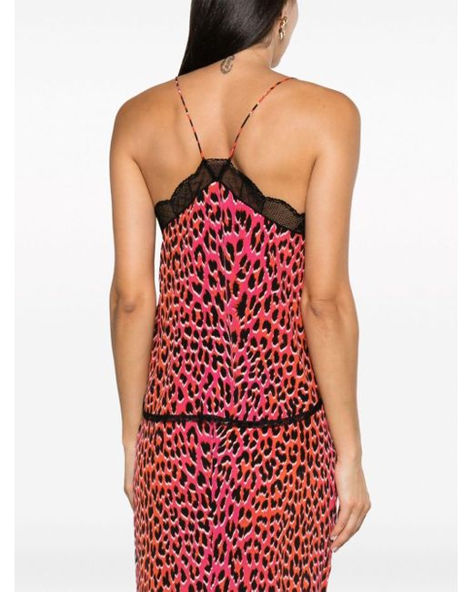 Zadig & Voltaire Red Christy Leopard-print Silk Tank Top