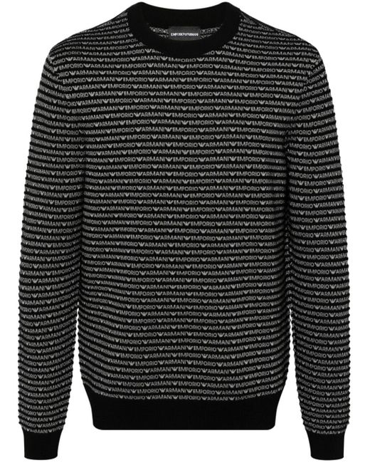 Emporio Armani Gray Intarsia-knit-logo Jumper for men