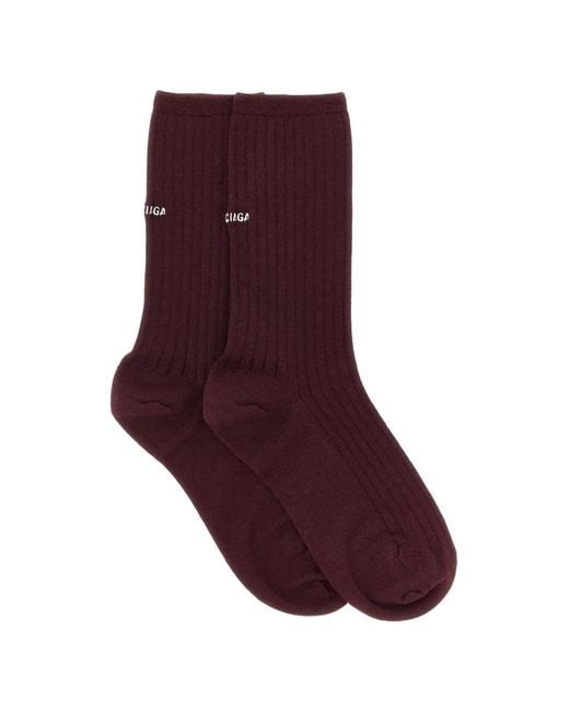 Balenciaga Purple Logo-Embroidered Ribbed Socks