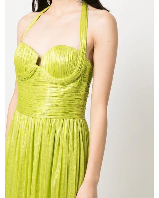 Jean Louis Sabaji Green Ruched-Detail Halterneck Maxi Dress