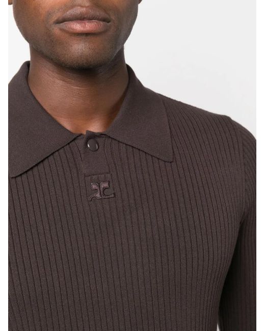 Courreges Black Logo-Patch Ribbed Polo Shirt for men