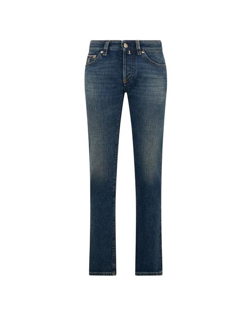 Moorer Blue Faded Five-Pocket Jeans for men