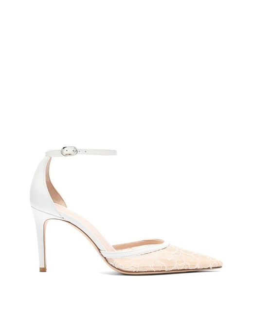 Stuart Weitzman White Stuart Power Strap 85 Lace-Mesh Pumps
