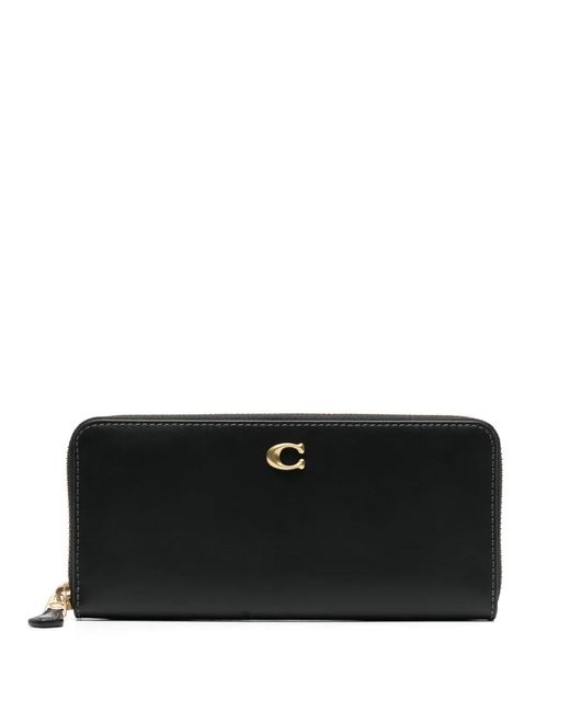 COACH Black Slim Accordion Leather Wallet