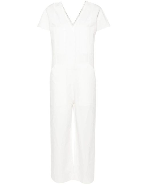 A.P.C. White Short-sleeve V-neck Jumpsuit