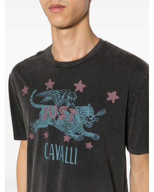 T-shirt en coton à imprimé tigre Just Cavalli pour homme en coloris Black