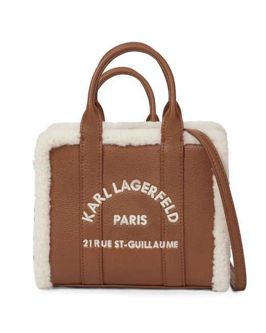 Karl Lagerfeld Brown Mini Rue St-Guillaume Shearling Square Tote Bag