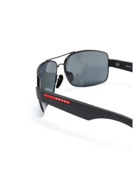 Prada Gray Rectangle-Frame Logo-Print Sunglasses for men