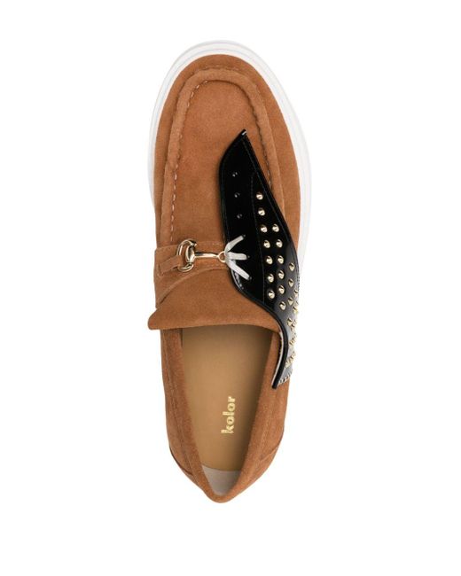 Kolor Brown Stud-embellished Panelled Suede Loafers for men