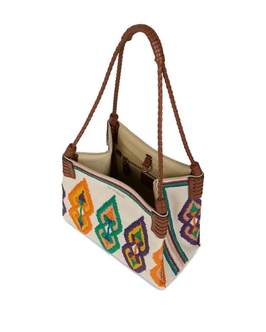 Etro White Small Canvas Libra Tote Bag With Embroidery