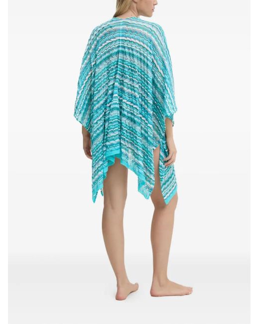 Missoni Blue Wave-Pattern Knit Poncho