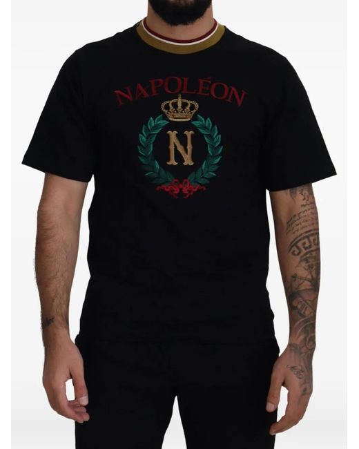 Dolce & Gabbana Black Embroidered Cotton T-Shirt for men