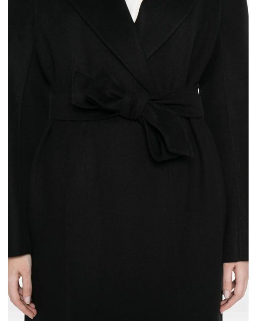 Max Mara Black Wraparound Belt Virgin Wool Coat