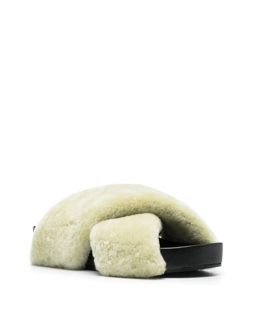 Jil Sander Green Shearling Cross-Over Sandals