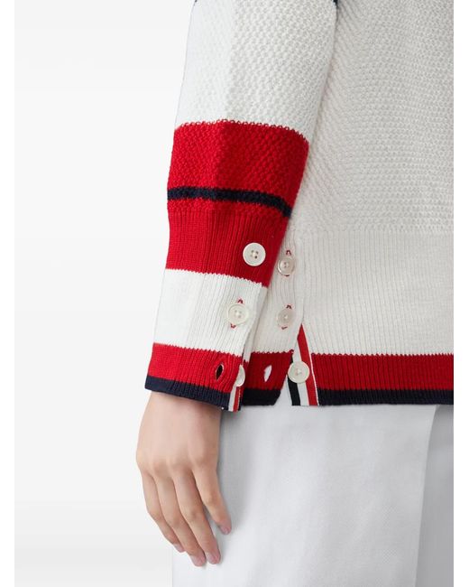 Thom Browne White Tennis Racquet Intarsia 4-Bar Seed Stitch Cardigan
