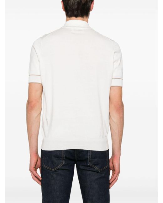 Brunello Cucinelli White Striped-edge Polo Shirt for men