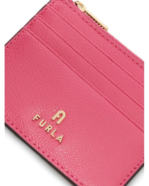 Furla Pink Small Camelia Textured Logo Cardholder