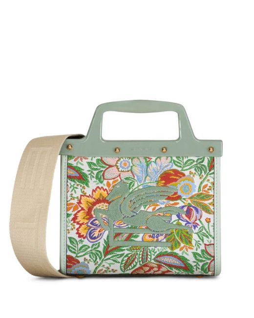 Etro Green Floral Jacquard Small Love Trotter Shopping Bag