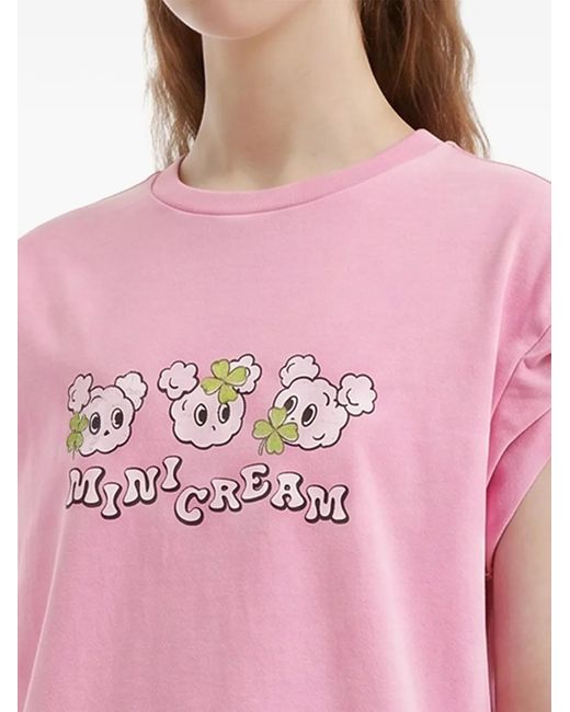Mini Cream Pink Graphic-Print Sleeve T-Shirt
