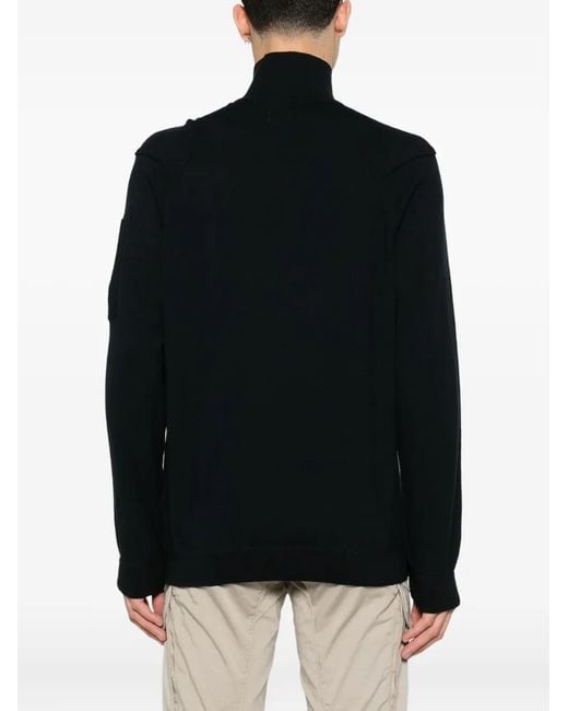 C P Company Black Lens-Detail Half-Zip Sweater for men