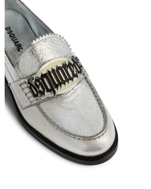 DSquared² White Gothic Metallic-Finish Leather Loafers
