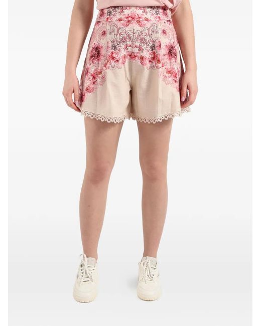 AMOSA Pink Floral Lace Shorts
