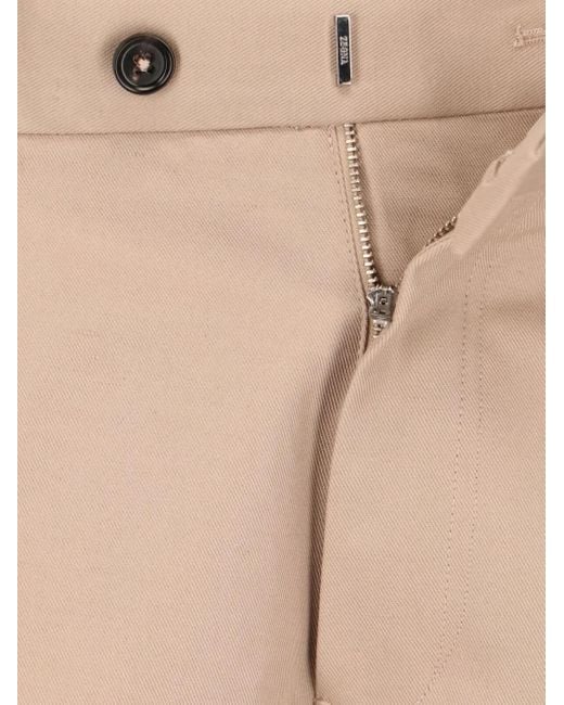 Zegna Natural Tailored Cotton Pants With Pleats for men