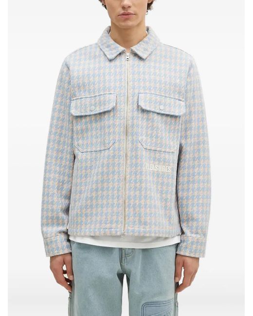 Pleasures Gray Houndstooth-Pattern Zip-Front Shirt Jacket for men