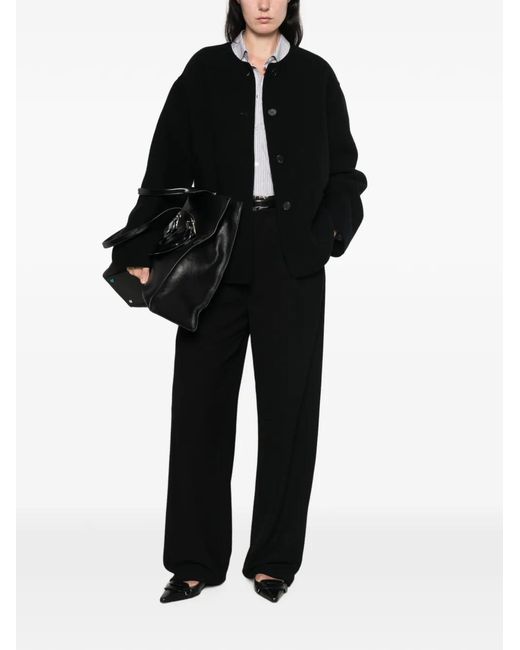 The Row Black Collarless Button-Up Coat