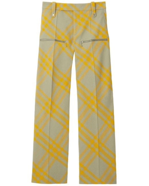 メンズ Burberry チェック ストレートパンツ Yellow