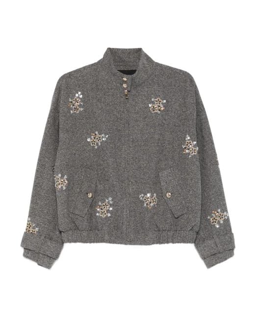 Maje Gray Sequin-Embellished Bomber Jacket