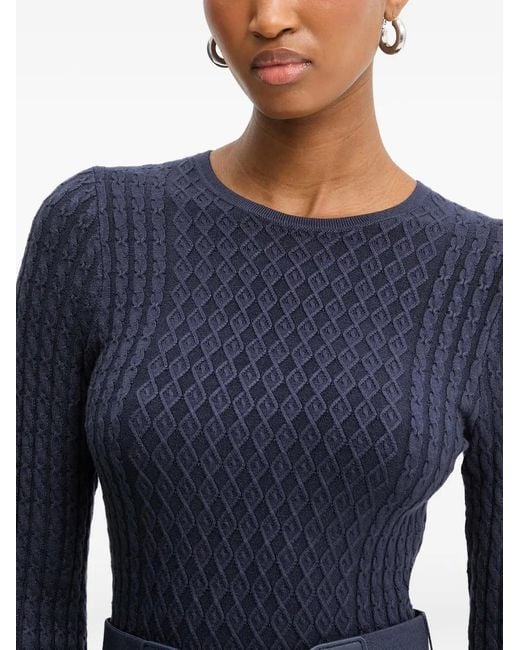 Guess Blue Long-Sleeved Belted Mini Dress