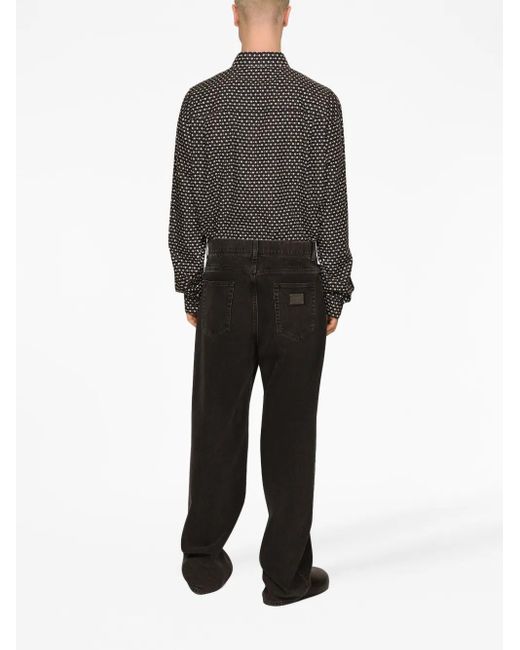 Dolce & Gabbana Black Geometric Print Cotton Shirt for men