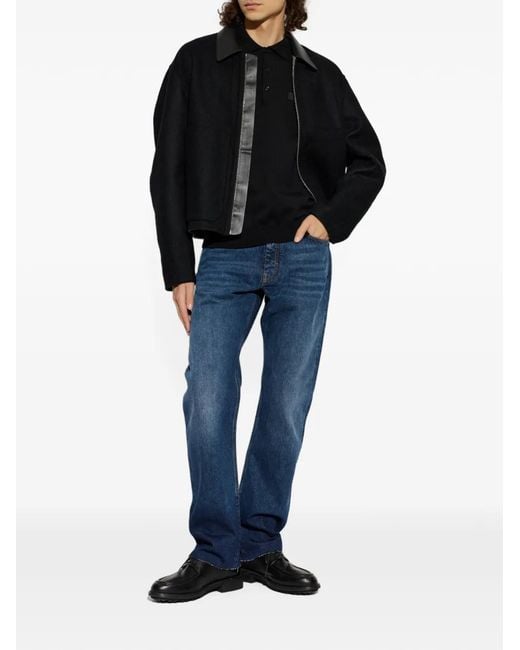 Givenchy Black Leather-Collar Wool Jacket for men