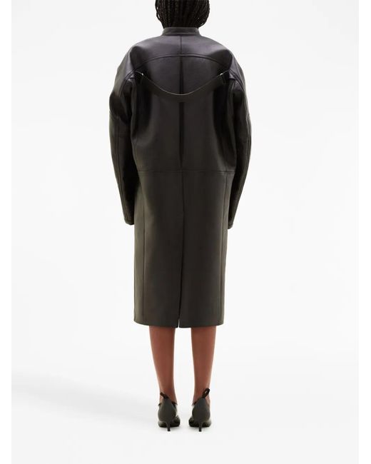 Courreges Black Logo-Debossed Leather Coat