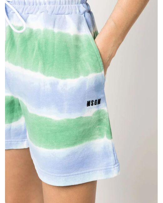 MSGM Green Stripe-Pattern Drawstring Shorts
