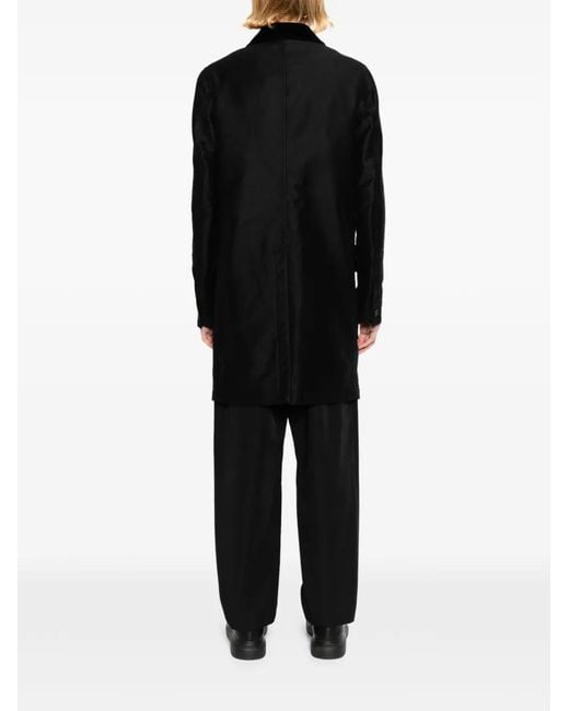 McQueen Black Velvet-Collar Multi-Pocket Coat for men